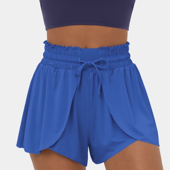 NWT Frill High Waisted Elastic Waistband Drawstring Flowy Stacked Casual Shorts - Picture 1 of 11